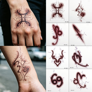 Tatouage temporaire imperméable à effet estompé, 12 symboles du zodiaque, autocollant de tatouage pour une esthétique Y2K - Product Image 3