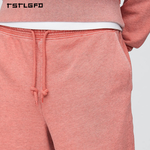 Ensemble sweat-shirt et short à épaules tombantes avec effet délavé au soleil pour homme en coton French Terry, style streetwear - Product Image 5