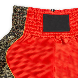 Pantalones Cortos de Muay Thai Unisex Rojos y Negros de Satén con Bordado de Dragón Dorado, Pantalones de Entrenamiento de Kickboxing, Equipo de Combate - Product Image 5