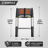 [CAMPAX] Échelle télescopique 8 marches 150 kg en aluminium aéronautique pliable pour accès à la tente de toit |   Klappleiter