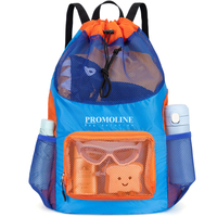 Sac de bain en maille de grande capacité Sac à dos Sac de plage à cordon de serrage léger avec poches latérales pour enfants Garçons Filles Voyage Vacances