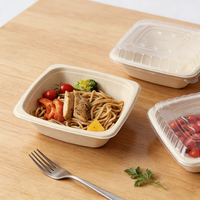 Boîte à lunch jetable en pulpe, boîte à emporter, nourriture légère, salade, soupe, nouilles, bol carré, vaisselle biodégradable, 450 ml D888