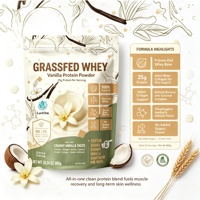 Poudre de Smoothie Protéiné avec 25g de Whey de Bovin Élevé en Pâturage et 10g de Collagène, Champignons Fonctionnels, Saveur Crème Vanille ODM/OEM