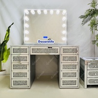 Docarelife États-Unis Stocké!! Nouveau mobilier de chambre étincelle Bluetooth haut-parleur diamant écrasé miroir maquillage vanité coiffeuse