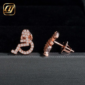 Boucles d'oreilles clous fantaisie en forme d'êtres humains, en argent 925 plaqué rhodium, avec moissanite, symbole de la handicap, style hip-hop, unisexe, pour usage quotidien - Product Image 5