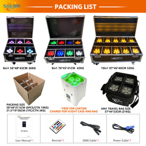 Projecteur LED sans fil Sailwin haut de gamme <span class=keywords><strong>6</strong></span>*18W UPLight <span class=keywords><strong>6</strong></span>-en-1 DMX512 alimenté par batterie (avec flight case) - pour mariage, DJ, scène, club, discothèque - Product Image 2