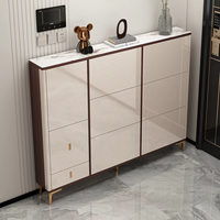 Meuble à chaussures moderne en bois ultra-mince avec tiroir rabattable, design modulaire peu encombrant pour couloirs étroits, écologique, vente en gros