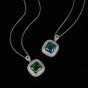 Nouveautés - Collier pour femmes avec pendentif carré plaqué argent, micro-incrustations de zircon multicolores - Product Image 5