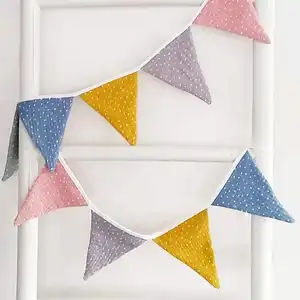 2.6M 12 Flags Brown Non Woven Cotton Wedding Banner Birthday Party Bunting Decoration Nonwoven Pennant Kids Baby Room Deco