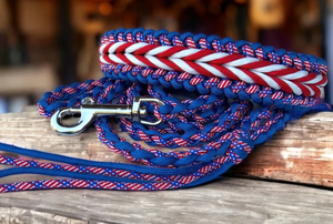 Set Guinzaglio e Collare per <span class=keywords><strong>Cani</strong></span> Artigianale in Paracord 550, Largo Intrecciato con Motivo Patriottico USA, Resistente per <span class=keywords><strong>Cani</strong></span> di Taglia Grande - Product Image 3