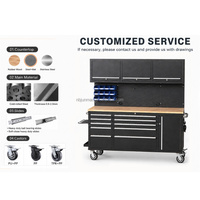 Coffre à outils roulant robuste Mechanic 84 avec plateau en bois de caoutchouc, roulettes de 6 pouces, OEM/ODM/OBM, capacité de 900 kg, revêtement en poudre époxy, pour garage 10
