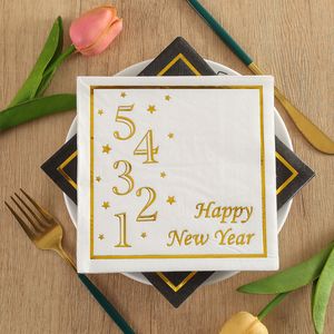 New Year Gold Stamped Printed Napkins 330mm <b>Disposable</b> Party Napkins For Celebrations - Product Image 2