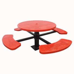 Tavolo e Sedie Tutto-in-Uno per Esterni, Tavolo Lungo in Metallo Antiruggine, Panchina per Riunioni e Relax in Cortile e Parco - Product Image 3