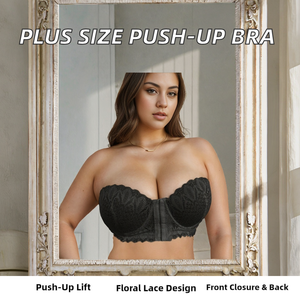 Soutien-gorge push-up sexy grande taille pour femme, haute qualité, convertible, en dentelle respirante, avec armatures, fermeture avant, dos à bretelles, antidérapant - Product Image 2
