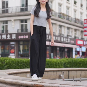 Cozy Modal Thin Wide <strong>Leg</strong> Pants Female Summer Plus Size Elastic Waist Loose <strong>Straight</strong> Casual Pants <strong>Women</strong> High Waist <strong>Trousers</strong> Loose - Product Image 4