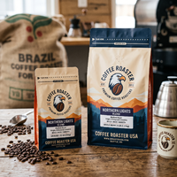 AT PACK Nouveauté Sacs à café à fond plat personnalisés de 4 oz, 12 oz, 16 oz, 5 lb, sacs d'emballage pour grains de café refermables avec valve