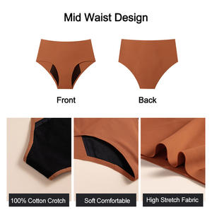 Braguitas Menstruales OEM Personalizadas, Cómodas, Transpirables, <span class=keywords><strong>de</strong></span> 4 Capas, a Prueba <span class=keywords><strong>de</strong></span> Fugas, <span class=keywords><strong>de</strong></span> Nailon, Elastano y Algodón, sin Costuras, para Mujeres y Niñas - Product Image 3