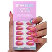 Faux ongles courts en amande de haute qualité avec colle, vente en gros, rose jaune ombré, gel doux, ongles artificiels à presser pour l'été