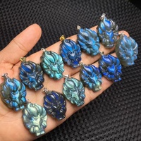Naturel Haute Qualité Animal Sculpture Bleu Flash Labradorite Neuf Queue Renard Cristal Pendentif Pour La Maison Cadeau