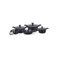 Ucc-life Batterie de cuisine en métal de 9 pièces avec base à induction Ensemble de casseroles en aluminium avec revêtement en granit antiadhésif Couvercle en verre trempé