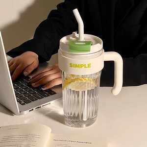 Simple Plastic Cup With Straw And Handle Large Capacity For Drinking Water Or Juice Summer 2021 Back To School Use - Product Image 4