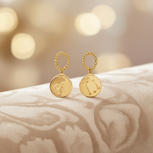 Orecchini pendenti con costellazioni zodiacali dorate e design a cerchio con perline per donna, gioielli alla moda, placcati oro 12K, in acciaio 12. - Product Image 3