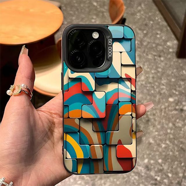 For iPhone 16Pro Max Tetris Case for iPhone 15 14 13 Pro Max Laser Color Silver Drop-resistant Case