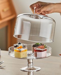 จานใสสไตล์ยุโรปขายดี งานแฮนด์เมด พร้อมฝาครอบแก้ว จานเค้กพร้อมฝาปิดแก้ว ฝาครอบแก้วทรงโดม พร้อมฐานวางเค้กแก้ว - Product Image 3