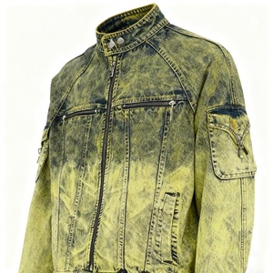 Custom High Street Men's <b>Denim</b> Jacket New Fashion Full Cotton Vintage 100% Stonewashed Yellow <b>Coat</b> Jacket Manufacturer - Product Image 2