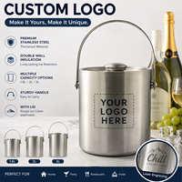 Seau à glace en acier inoxydable à double paroi avec logo personnalisé, 1,6 L, 2 L, avec couvercle, isolation renforcée, fabrication sous marque privée