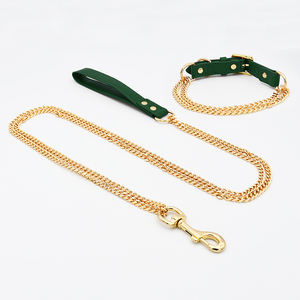 <span class=keywords><strong>Collar</strong></span> de cadena de perro de acero inoxidable de metal personalizado y conjunto de correa disponible al por mayor de lujo personalizado con mango de cuero vegano correas para mascotas - Product Image 1