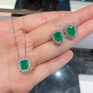 Factory Wholesale Eco-friendly Copper Green Zircon Pendant <b>Earrings</b> Minimalist Jewelry <b>Set</b> Women Refined Everyday Style - Product Image 2