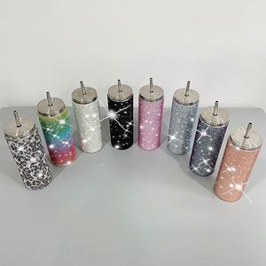 Double Wall Stainless Steel Tumblers <b>Drinking</b> Coffee Water Travel Beer Rhinestone Tumbler with <b>Straw</b> - Product Image 5