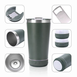 Custom 473ml logo doppia parete in acciaio inox metallo isolato viaggio boccale birra bicchiere con apriscatole e altoparlante wireless tazza - Product Image 3