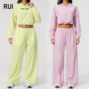 Conjunto Deportivo RUIQUWIN OEM Personalizado para Mujer, Talla Grande, Sudadera con Capucha y Pantalones Cortos sin Costuras de Secado Rápido, Transpirable, con Protección Solar y Manga Larga - Product Image 1