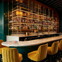 Comptoir de bar en bois moderne personnalisé pour boîte de nuit avec éclairage LED, table centrale, comptoir de service commercial pour buffet