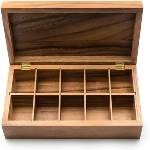 De alta calidad de madera de acacia té caja de almacenamiento