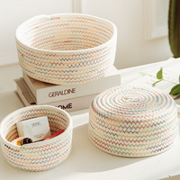 Panier à linge tissé à la main, panier de rangement pour articles divers de bureau, panier en coton tricoté à la main, panier de rangement rond et petit/grand