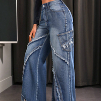 Pantalon taille haute avec poche pour femme Pantalon droit baggy hip-hop Jeans de luxe fous pour femme