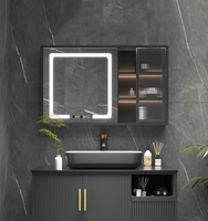Meuble-lavabo mural moderne avec miroir LED intelligent, plateau en PVC imitation pierre et structure en acier pour salle de bain
