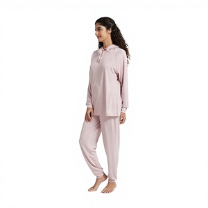 Women Solid Color Hooded Long Sleeve Loose Fit Cotton <b>Tracksuit</b> Set Casual Full Length Pants Breathable Spring Wear - Product Image 1