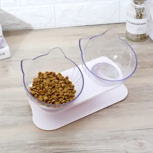 뜨거운 2019 애완견 더블 식품 그릇 고양이 귀 모양 스타일 투명 물 고양이 그릇