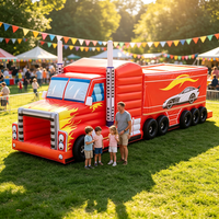 Château gonflable géant personnalisé sur le thème de la course automobile, avec camion semi-remorque et flammes, pour les enfants au carnaval et les jeux en plein air