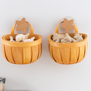Cesta de almacenamiento de astillas de madera <span class=keywords><strong>Chiki</strong></span>, cesta tejida de ajo y jengibre para cocina, caja de cebollín colgante pequeña, cesta de bambú de ratán para colgar en la pared - Product Image 1