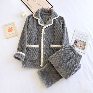 2025 lujo poliéster franela <span class=keywords><strong>polar</strong></span> dormir conjunto manga larga invierno hombres <span class=keywords><strong>pijama</strong></span> conjunto pijamas ropa de dormir suave - Product Image 4