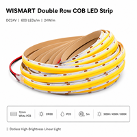 WISMART Bande LED COB double rangée 24V 600 LED/m 12mm 24W/m 5m CRI90 IP20 Haute luminosité Lumière sans points 3000K 4000K 6000K pour éclairage encastré