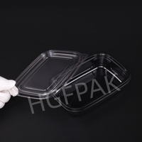 Emballage alimentaire jetable écologique en plastique RPET rectangulaire de 35 oz, base noire, couvercle transparent, boîte à salade