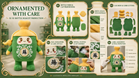 Porte-clés personnalisé en peluche en forme de bouteille OEM/ODM avec corps vert et coiffe jaune