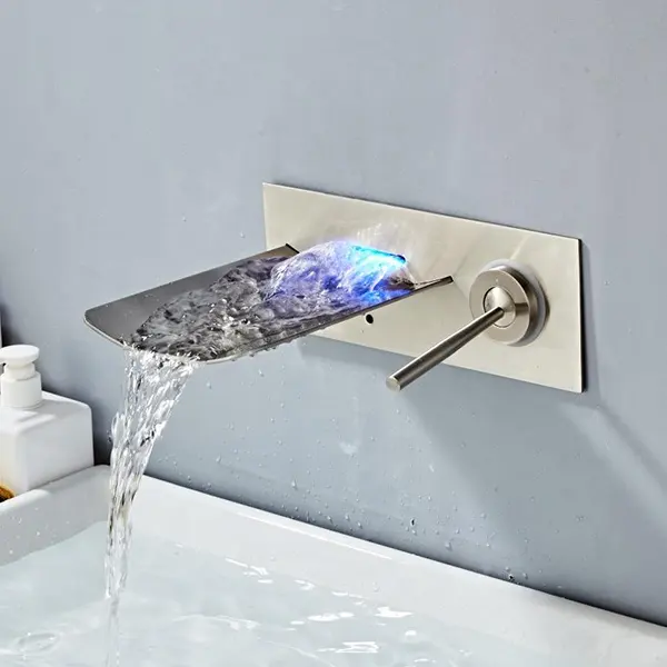 Цветной светящийся водопроводный настенный кран для ванной комнаты Водопад латунь умывальник светодиодный кран для воды