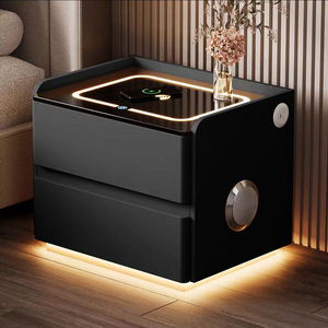 Gabinete de Almacenamiento Compacto y Ligero de Madera para Dormitorio Moderno, con Altavoz Bluetooth y Carga Inalámbrica Inteligente, 2 Cajones, Diseño Simple y Elegante - Product Image 5